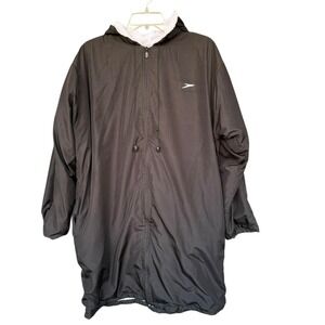 Speedo Jacket Mens Large Black Hooded Terry Lined Swim Parka Full Zip 208007